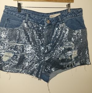 Asos denim women's distressed shorts. 20 UK 38 waist. Pretty light blue sequin